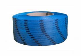 Polypropylene strap PP  9 x 0.55/200/3200 m/ blue with your printed logo 