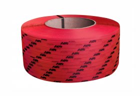 Polypropylene strap PP  9 x 0.55/200/3200 m/ red with your printed logo