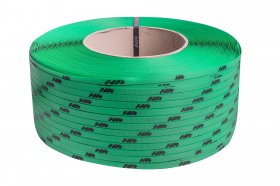 Polypropylene strap PP  9 x 0.55/200/3200 m/ green with your printed logo