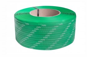 Polypropylene strap PP  9 x 0.55/200/3200 m/green – white printed logo